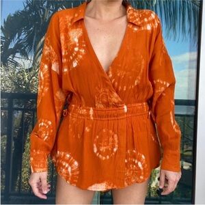 Free People Orange Tie Dye Romper XS